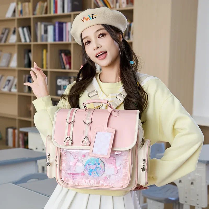 Large Capacity Commuter School Bag Double Shoulder Bookbag Single Strap Crossbody Bag for BJD Dolls Neutral Minimalist Style