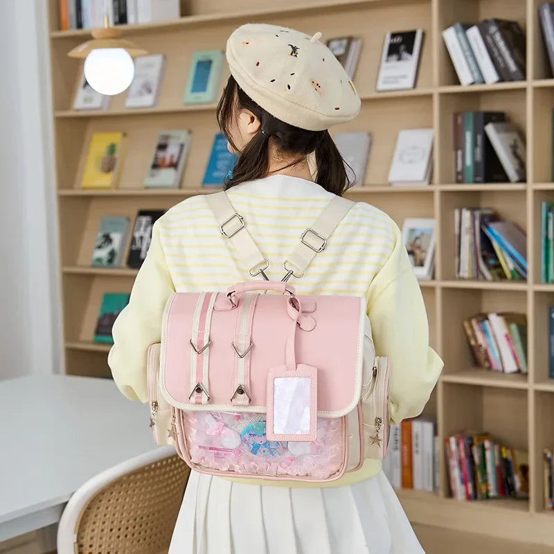 Large Capacity Commuter School Bag Double Shoulder Bookbag Single Strap Crossbody Bag for BJD Dolls Neutral Minimalist Style