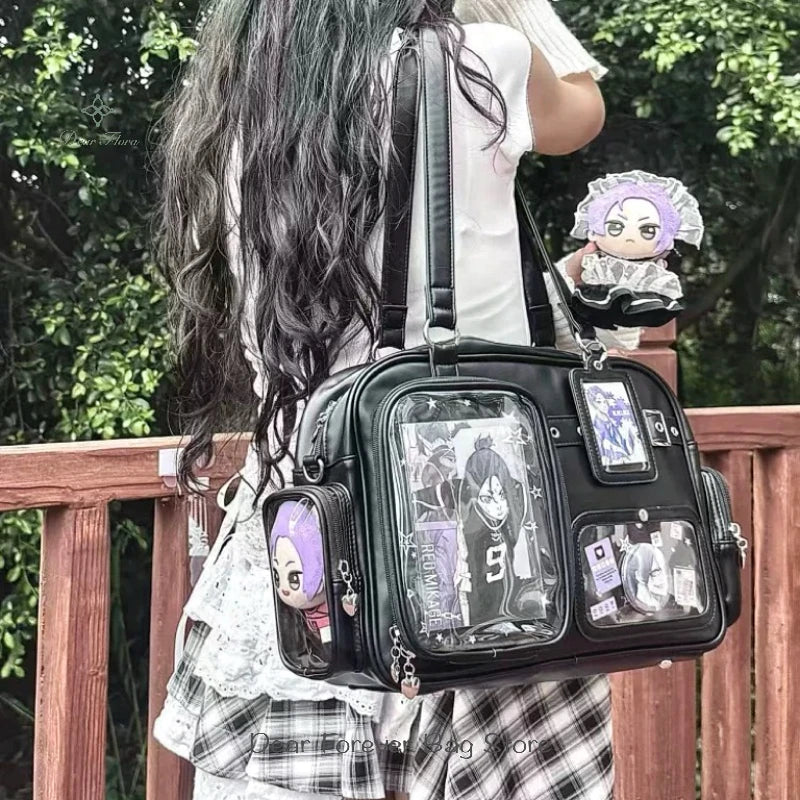 Y2K New Cute Ita Bag Concert Large Capacity Backpack Lolita Girl Transparent Shoulder Bag DIY Badge Display Casual Crossbody Bag